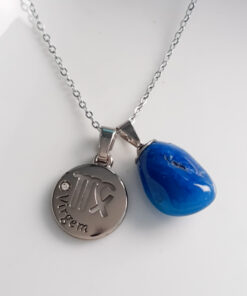 C182 - Colar de Signo Virgem com Pedra Ágata Azul
