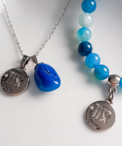 C182 - Colar de Signo Virgem com Pedra Ágata Azul