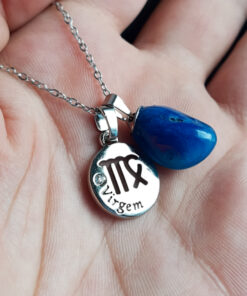 C182 - Colar de Signo Virgem com Pedra Ágata Azul