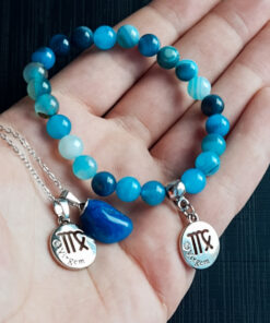 C182 - Colar de Signo Virgem com Pedra Ágata Azul