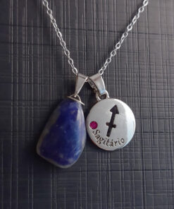 C183 - Colar de Signo Sagitário com Pedra Sodalita