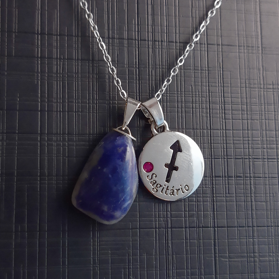 C183 - Colar de Signo Sagitário com Pedra Sodalita (1) C183 - Colar de Signo Sagitário com Pedra Sodalita
