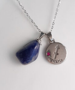 C183 - Colar de Signo Sagitário com Pedra Sodalita