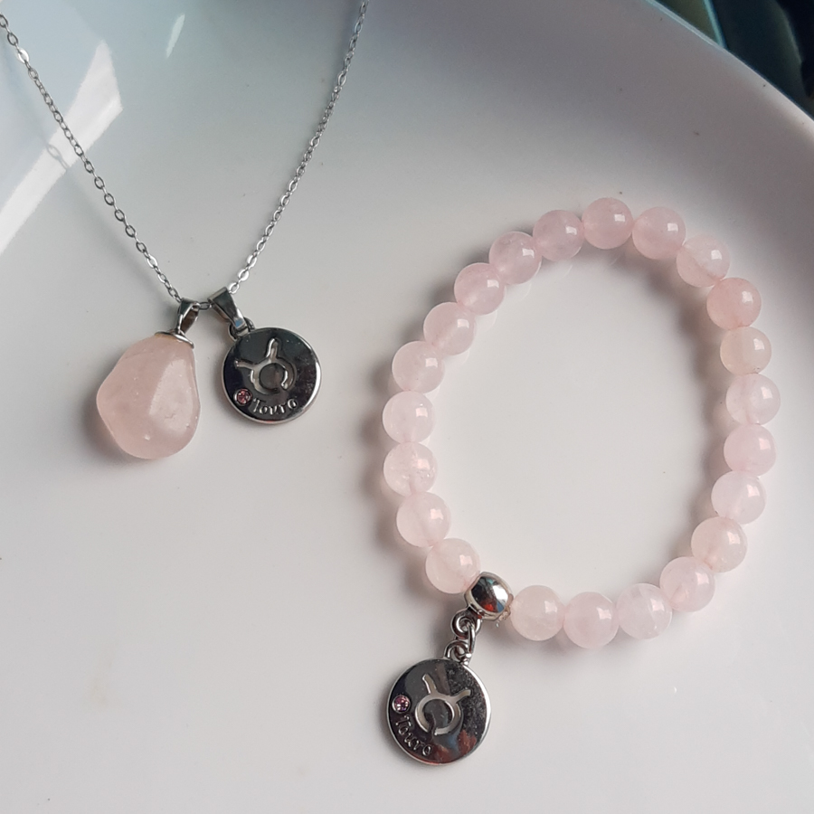C184 - Colar de Signo Touro com Pedra Quartzo Rosa (3) C184 - Colar de Signo Touro com Pedra Quartzo Rosa