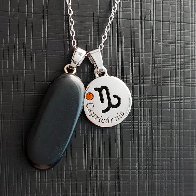 C185 - Colar de Signo Capricório com Pedra Ônix