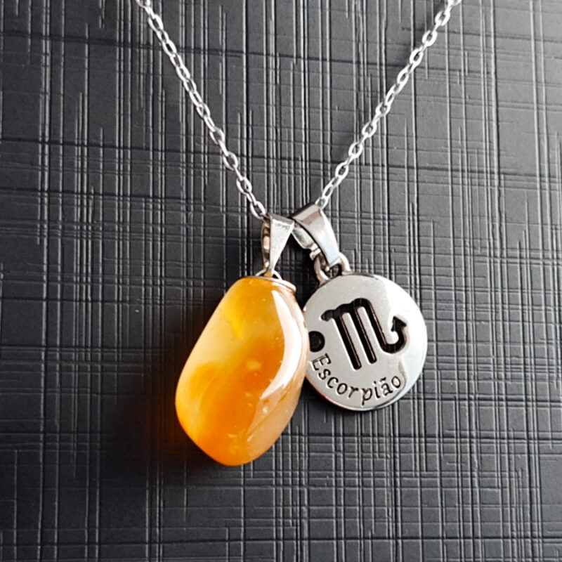 C186 - Colar de Signo Escorpião com Pedra Ágata de Fogo