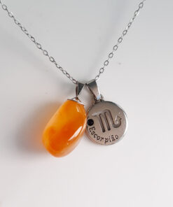 C186 - Colar de Signo Escorpião com Pedra Ágata de Fogo