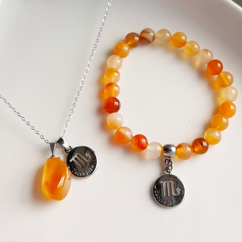 C186 - Colar de Signo Escorpião com Pedra Ágata de Fogo