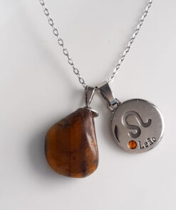 C187 - Colar de Signo Leão com Pedra Olho de Tigre