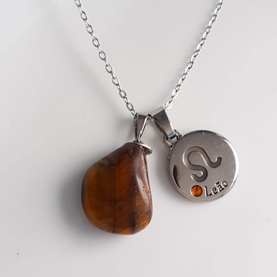 C187 - Colar de Signo Leão com Pedra Olho de Tigre (2) C187 - Colar de Signo Leão com Pedra Olho de Tigre