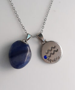 C189 - Colar de Signo Aquário com Pedra Quartzo Azul