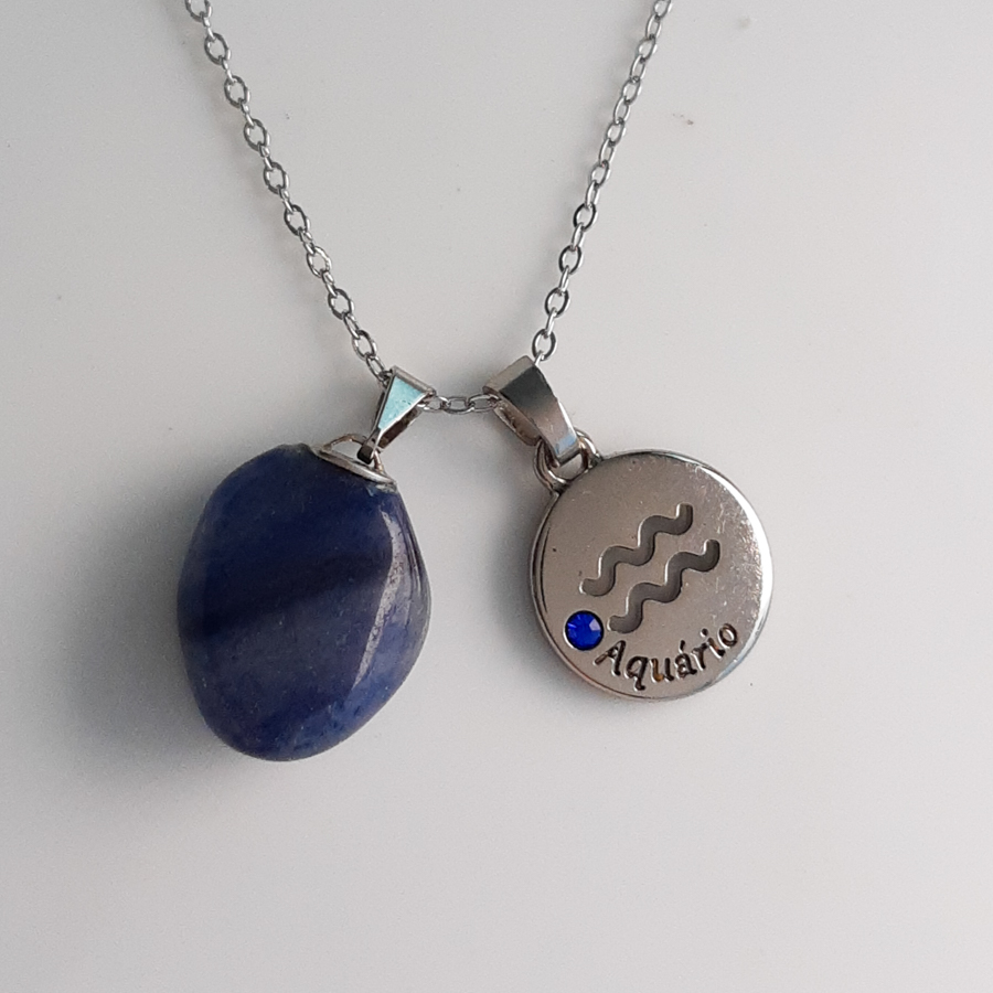 C189 - Colar de Signo Aquário com Pedra Quartzo Azul (1) C189 - Colar de Signo Aquário com Pedra Quartzo Azul