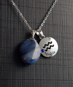 C189 - Colar de Signo Aquário com Pedra Quartzo Azul