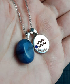 C189 - Colar de Signo Aquário com Pedra Quartzo Azul