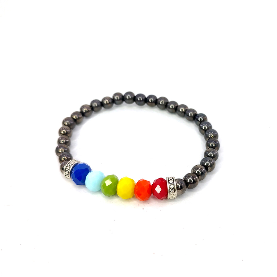 P340 - Pulseira do Orgulho LGBT+ com hematita (1) P340 - Pulseira do Orgulho LGBT+ com hematita