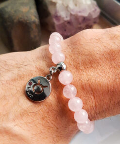 P373 - Pulseira do Signo Touro Pedra Quartzo Rosa