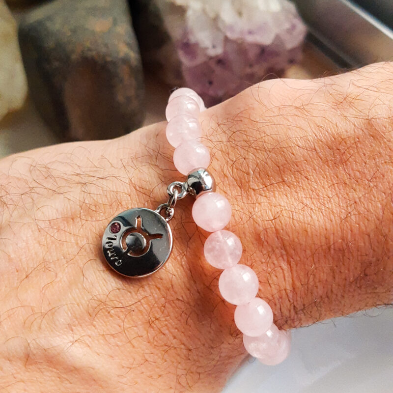 P373 - Pulseira do Signo Touro Pedra Quartzo Rosa