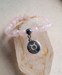 P373 - Pulseira do Signo Touro Pedra Quartzo Rosa