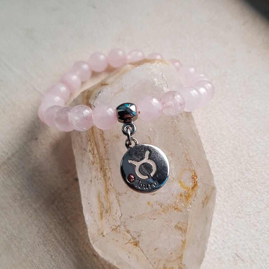 P373 - Pulseira do Signo Touro Pedra Quartzo Rosa (7) P373 - Pulseira do Signo Touro Pedra Quartzo Rosa