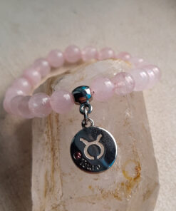 P373 - Pulseira do Signo Touro Pedra Quartzo Rosa