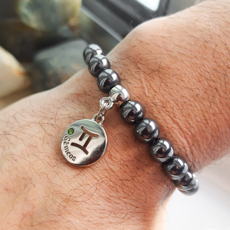 P374 - Pulseira do Signo Gêmeos Pedra Hematita