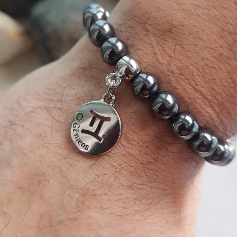 P374 - Pulseira do Signo Gêmeos Pedra Hematita