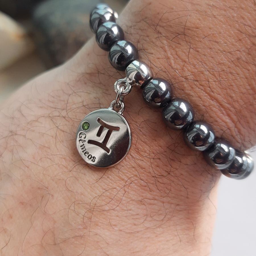 P374 - Pulseira do Signo Gêmeos Pedra Hematita (14) P374 - Pulseira do Signo Gêmeos Pedra Hematita