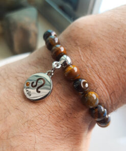 P376 - Pulseira do Signo Leão Pedra Olho de Tigre
