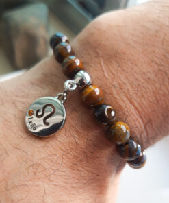 P376 - Pulseira do Signo Leão Pedra Olho de Tigre