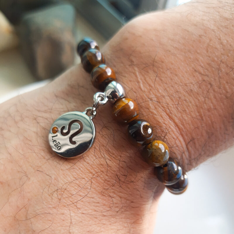P376 - Pulseira do Signo Leão Pedra Olho de Tigre