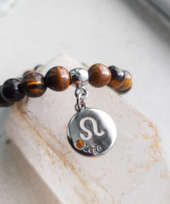 P376 - Pulseira do Signo Leão Pedra Olho de Tigre