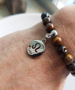 P376 - Pulseira do Signo Leão Pedra Olho de Tigre