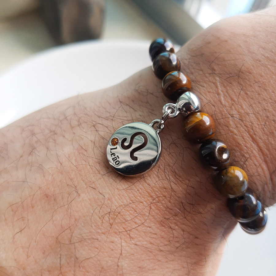 P376 - Pulseira do Signo Leão Pedra Olho de Tigre