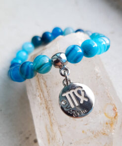 P377 - Pulseira do Signo Virgem Pedra Ágata Azul
