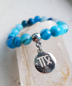 P377 - Pulseira do Signo Virgem Pedra Ágata Azul