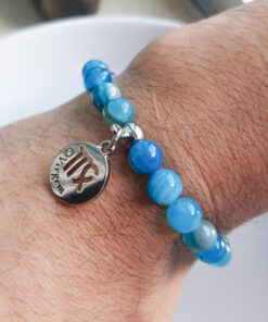 P377 - Pulseira do Signo Virgem Pedra Ágata Azul