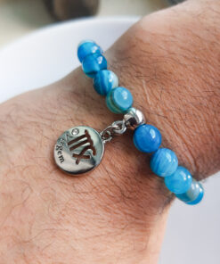 P377 - Pulseira do Signo Virgem Pedra Ágata Azul