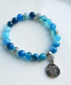 P377 - Pulseira do Signo Virgem Pedra Ágata Azul