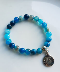 P377 - Pulseira do Signo Virgem Pedra Ágata Azul