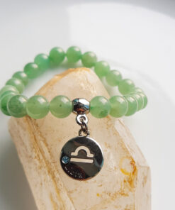 P378 - Pulseira Signo Libra Pedra Quartzo Verde