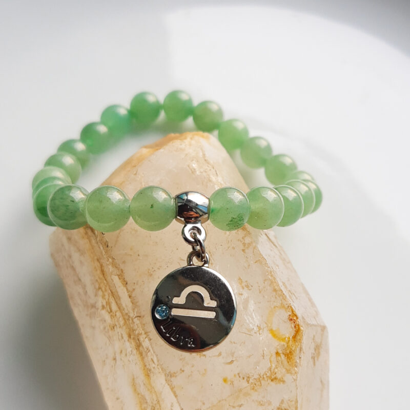 P378 - Pulseira Signo Libra Pedra Quartzo Verde