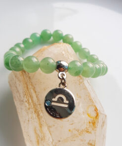 P378 - Pulseira Signo Libra Pedra Quartzo Verde