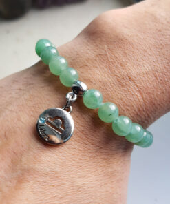 P378 - Pulseira Signo Libra Pedra Quartzo Verde