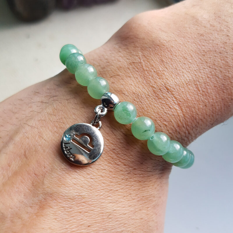 P378 - Pulseira Signo Libra Pedra Quartzo Verde