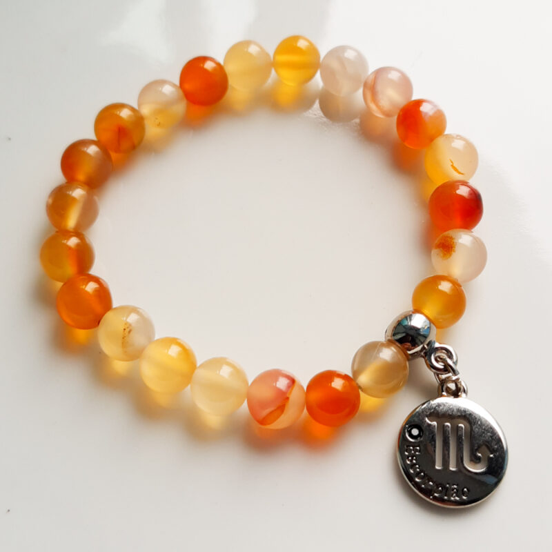 P379 - Pulseira Signo Escorpião Pedra Ágata de Fogo