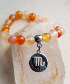 P379 - Pulseira Signo Escorpião Pedra Ágata de Fogo