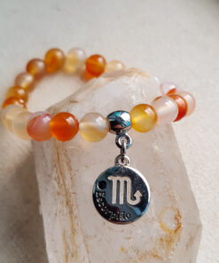 P379 - Pulseira Signo Escorpião Pedra Ágata de Fogo