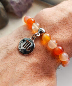 P379 - Pulseira Signo Escorpião Pedra Ágata de Fogo