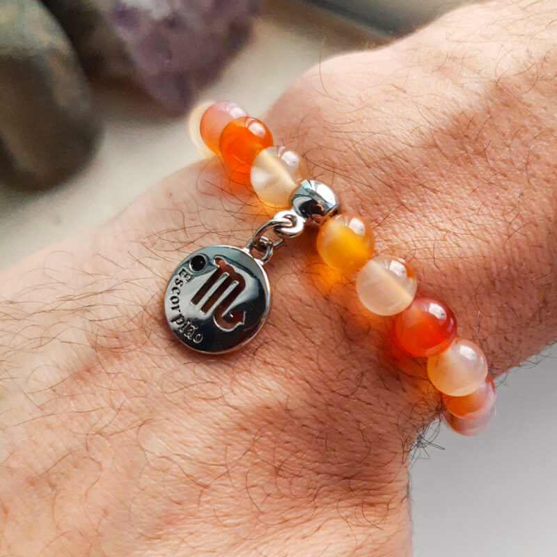P379 - Pulseira Signo Escorpião Pedra Ágata de Fogo