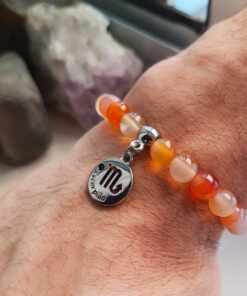 P379 - Pulseira Signo Escorpião Pedra Ágata de Fogo